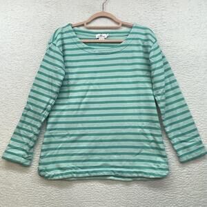 Vineyard Vines Sweatshirt Womens Medium Green Striped Long Sleeve Whale Cotton